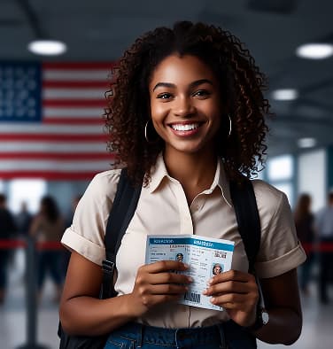 Student reviewing visa documents